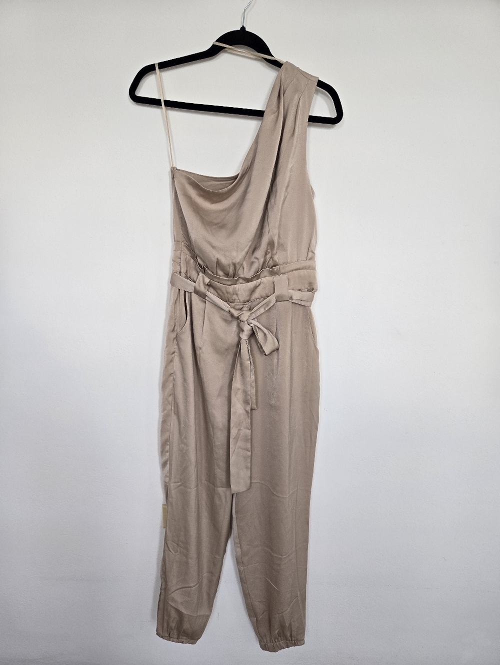 Mustard Seed One-Shoulder Cream Jumpsuit with Self-Belt Size S